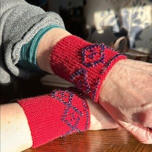 Wool handmade beaded wrist warmers